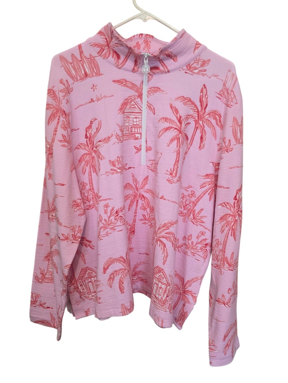 T By Talbots EUC UPF 50 Cozy Crush Half-Zip Pullover Beach Villa Pink Size 2X